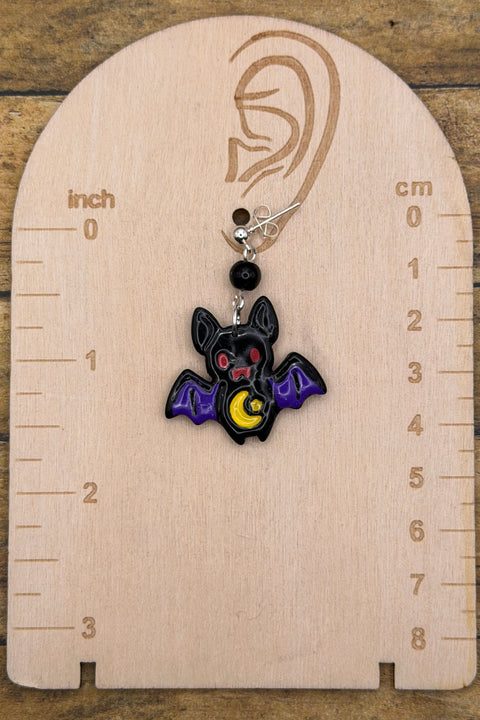 Salem - Little Bats Earrings: Handmade, Polymer Clay, Hand Painted