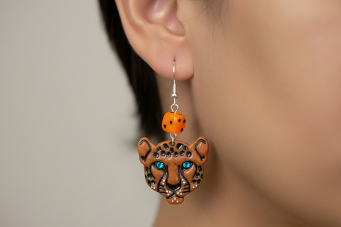 Tattoo - Cheetah Face Earrings: Handmade Polymer Clay