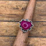 Essie - Pink Chalcedony Heart Ring with Chain Detail