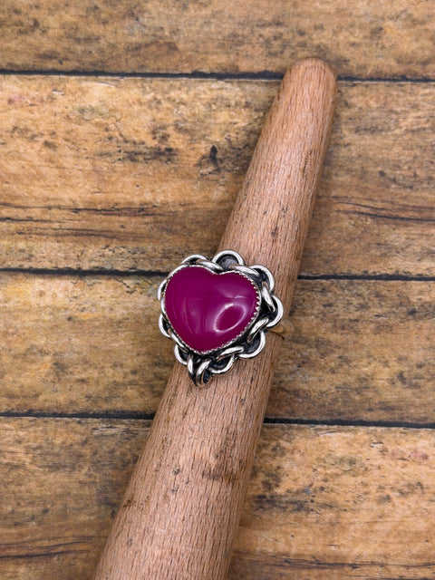 Essie - Pink Chalcedony Heart Ring with Chain Detail