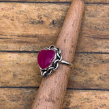 Essie - Pink Chalcedony Heart Ring with Chain Detail