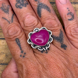 Essie - Pink Chalcedony Heart Ring with Chain Detail