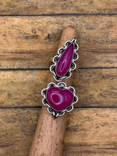Essie - Pink Chalcedony Heart Ring with Chain Detail