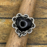 Daliah - Black Onyx Heart Ring with Chain Detail