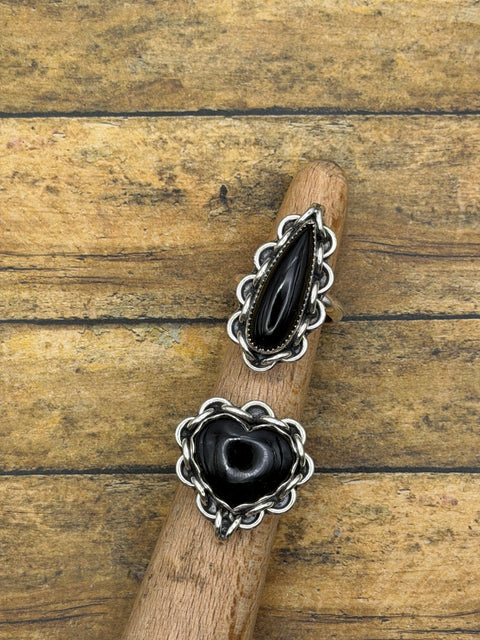 Daliah - Black Onyx Heart Ring with Chain Detail