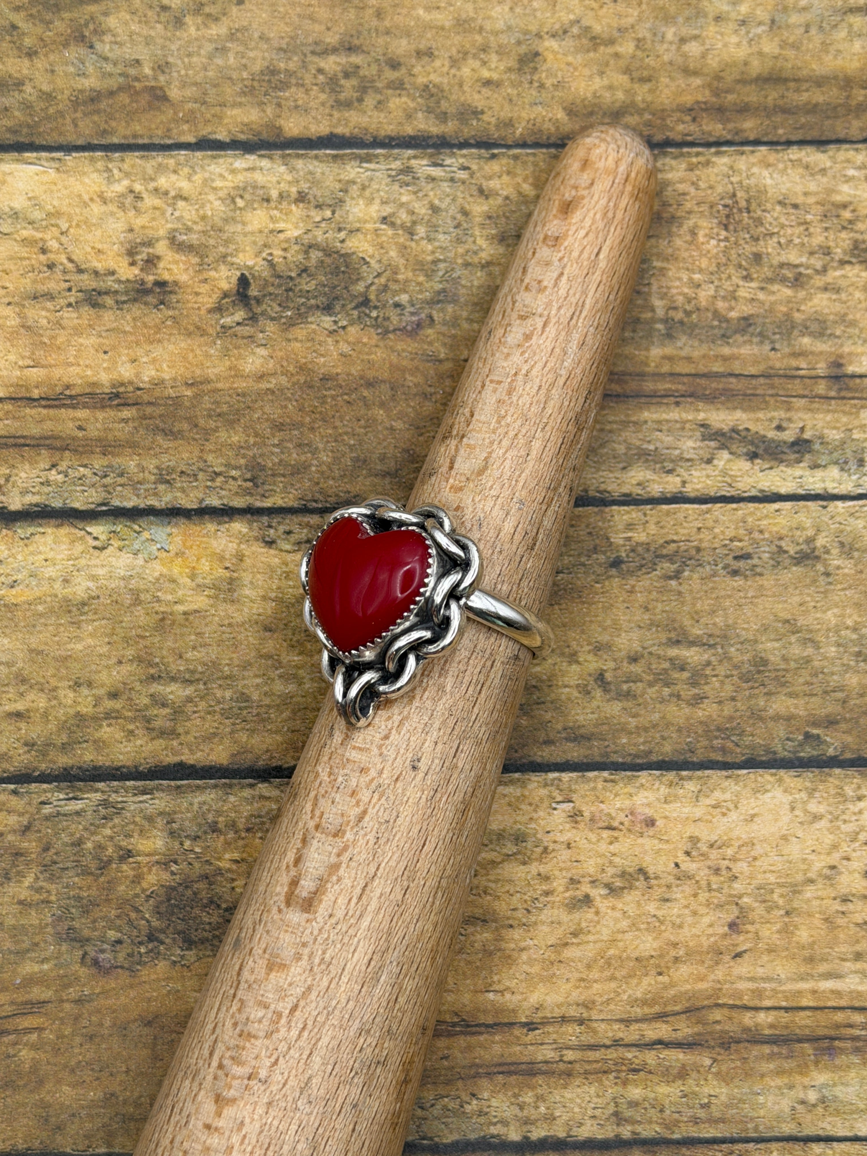Renee - Red Rosarita Heart Ring with Chain Detail