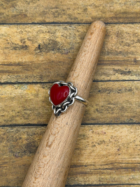Renee - Red Rosarita Heart Ring with Chain Detail