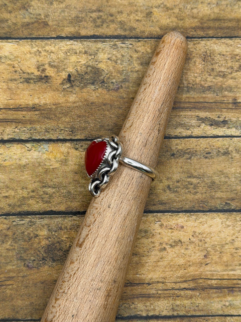 Renee - Red Rosarita Heart Ring with Chain Detail