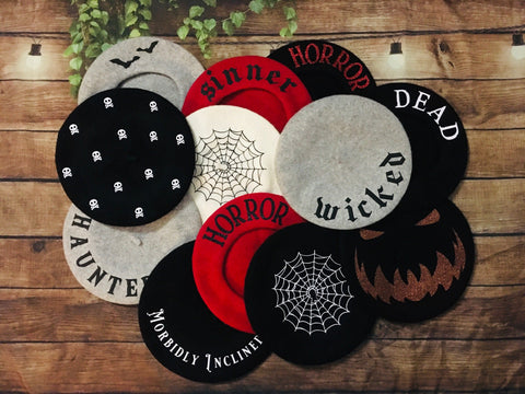 Vegan Felt Beret - Black - Spooky