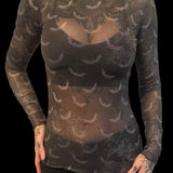 Sheer Mesh Top - Distressed Bats