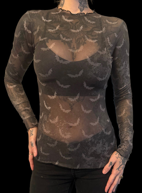 Sheer Mesh Top - Distressed Bats