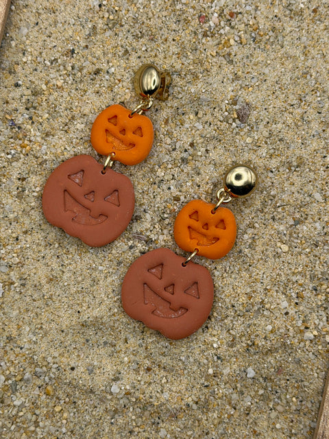 Fall - Jack-O-Lantern Earrings: Handmade, Hand Painted, Polymer Clay