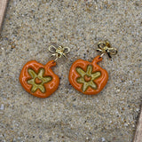 Fall - Pumpkin Floral Earrings: Handmade, Hand Painted, Polymer Clay