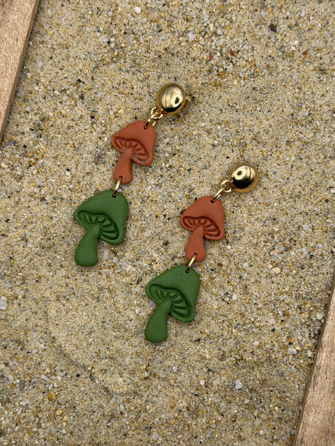 Magical Forest - Double Mushroom Earrings: Handmade, Polymer Clay