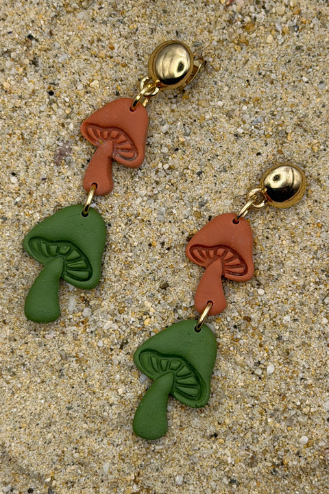 Magical Forest - Double Mushroom Earrings: Handmade, Polymer Clay