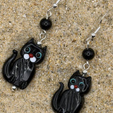 Salem - Black Cat Earrings: Handmade, Glass, One-of-a-Kind