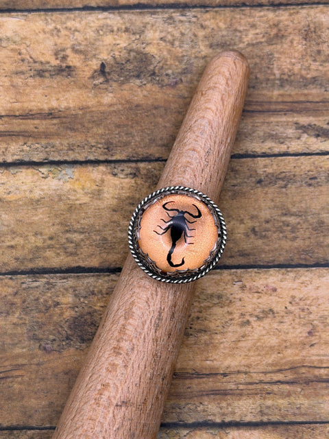 Willow - Spiderweb Black Scorpion Orange Shimmer Resin Statement Ring