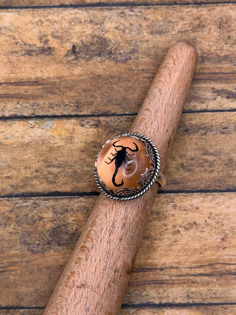 Willow - Spiderweb Black Scorpion Orange Shimmer Resin Statement Ring