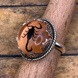 Willow - Spiderweb Black Scorpion Orange Shimmer Resin Statement Ring