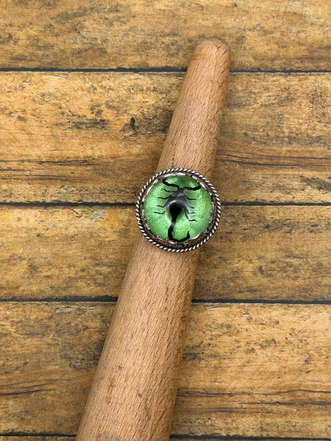 Winter - Spiderweb Black Scorpion Green Shimmer Statement Ring