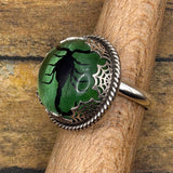 Winter - Spiderweb Black Scorpion Green Shimmer Statement Ring