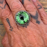Winter - Spiderweb Black Scorpion Green Shimmer Statement Ring