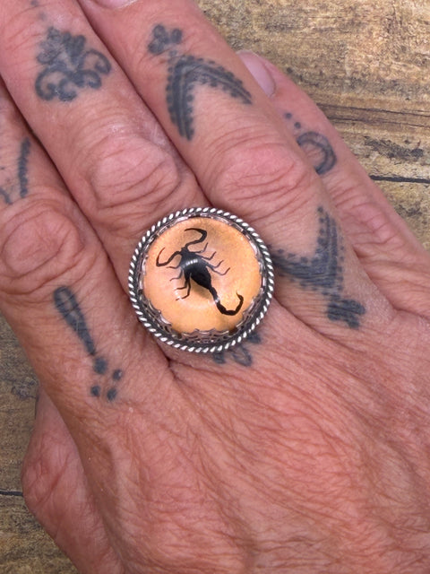Willow - Spiderweb Black Scorpion Orange Shimmer Resin Statement Ring