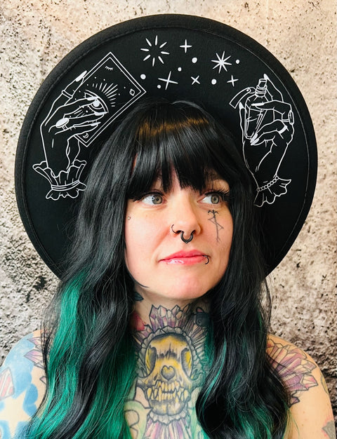 Vegan Felt Hat - XL Brim - Hands of Tarot