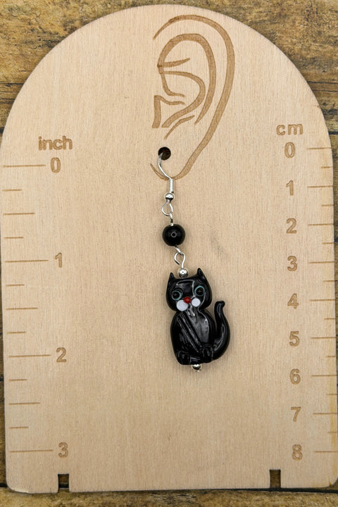 Salem - Black Cat Earrings: Handmade, Glass, One-of-a-Kind