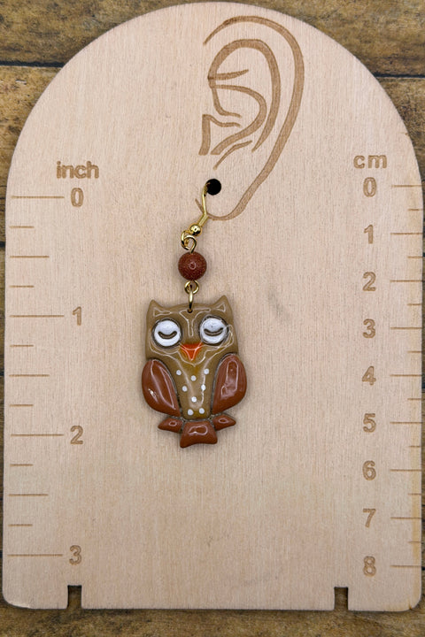 Magical Forest - Cutie Owl Earrings with Sunstone Detail: Handmade Polymer Clay