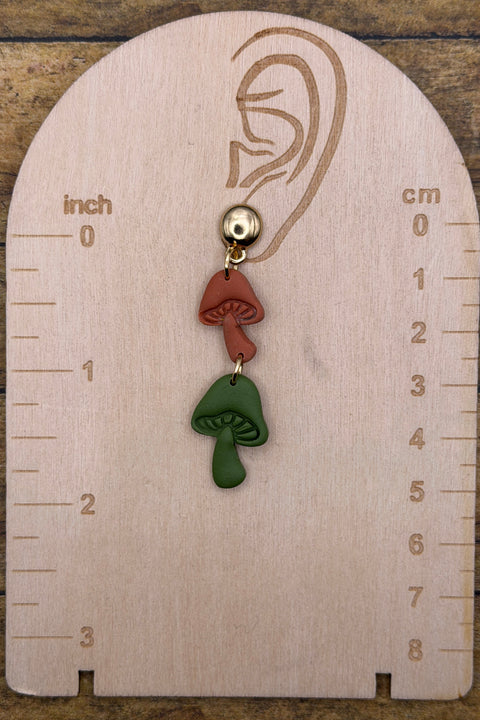 Magical Forest - Double Mushroom Earrings: Handmade, Polymer Clay