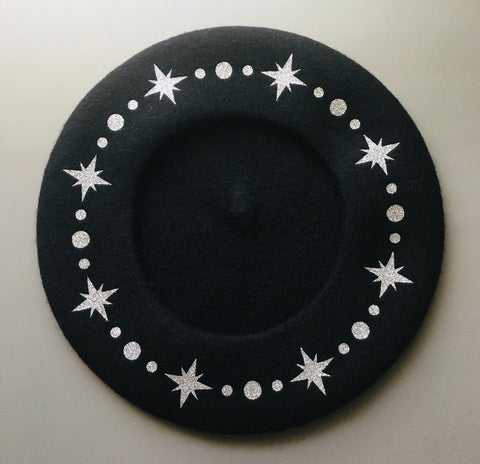 Vegan Felt Beret - Silver Glitter - Starburst