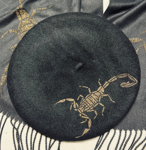 Vegan Felt Beret - Black - Scorpion