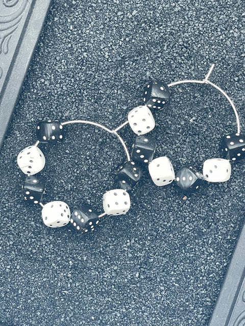 Vegas - Black & White Dice Hoop Earrings: Handmade