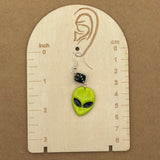 Alien Invasion Earrings with Dice Detail: Handmade, Hand-Painted Polymer Clay