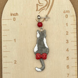 Cat Lover - Grey Kitty with Red Bow Earrings: Handmade, Polymer Clay