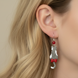 Cat Lover - Grey Kitty with Red Bow Earrings: Handmade, Polymer Clay