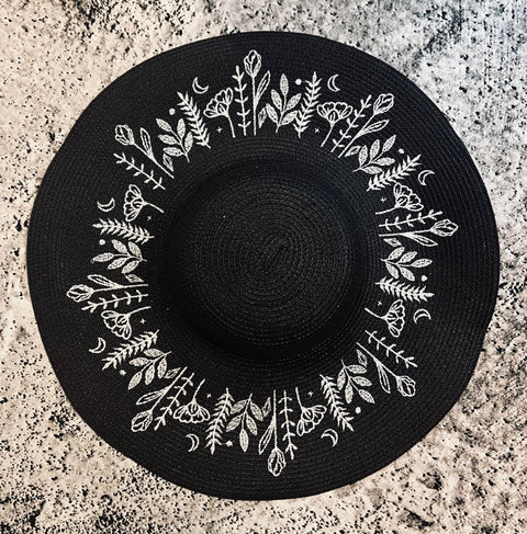 Embroidered Floppy Sun Hat - XL Brim - Botanicals