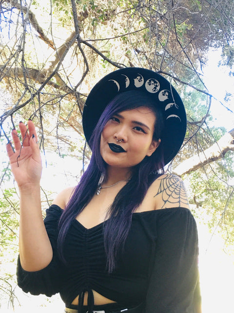 Vegan Felt Hat - Wide Brim - Moon Phase