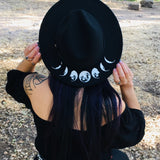 Vegan Felt Hat - Wide Brim - Moon Phase