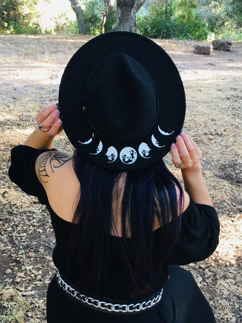 Vegan Felt Hat - Wide Brim - Moon Phase