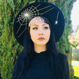 Vegan Felt Hat - XL Brim - Hanging Spider Web