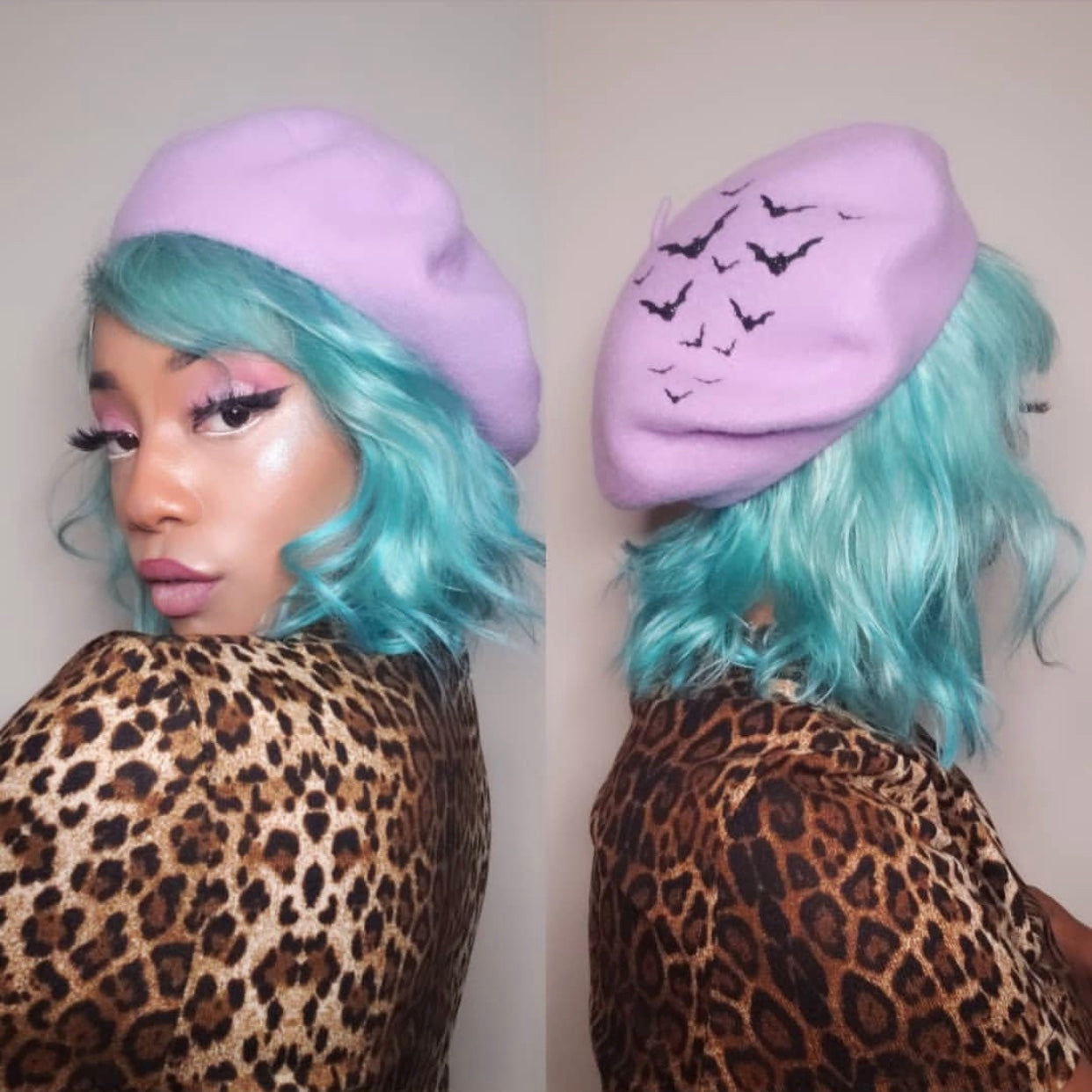 Vegan Felt Beret - Lavender - Bats