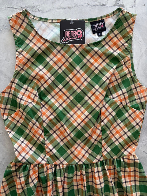 Rust & Green Plaid Midi Dress