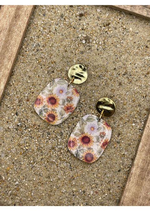 Sunflower Printed Dangle Earrings
