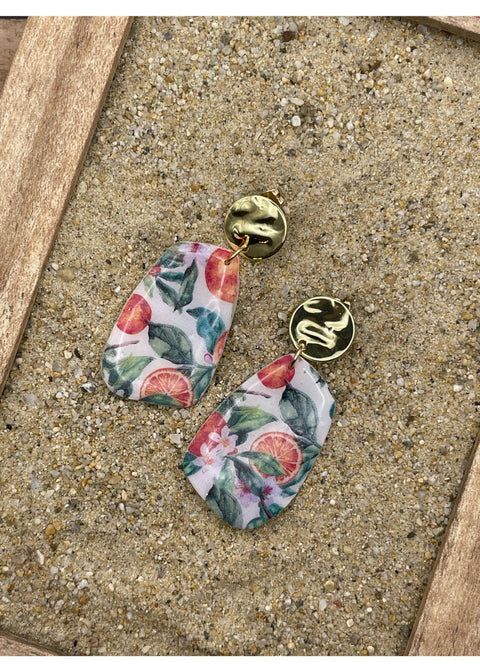 Orange Printed Dangle Earrings