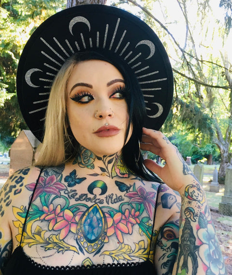 Vegan Felt Hat - XL Brim - Glitter Moon Burst