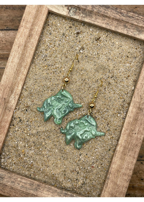 Unicorn Face Dangle Earrings - Sage