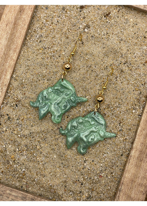 Unicorn Face Dangle Earrings - Sage