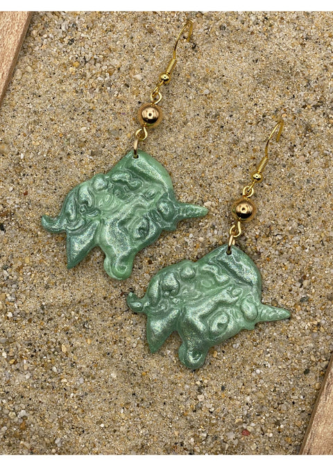Unicorn Face Dangle Earrings - Sage